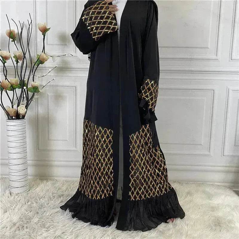 Sequined Embroidered Outerwear Robe Turkey Arab Dubai Middle East Women's Chiffon Cardigan Abaya Dress - Velora