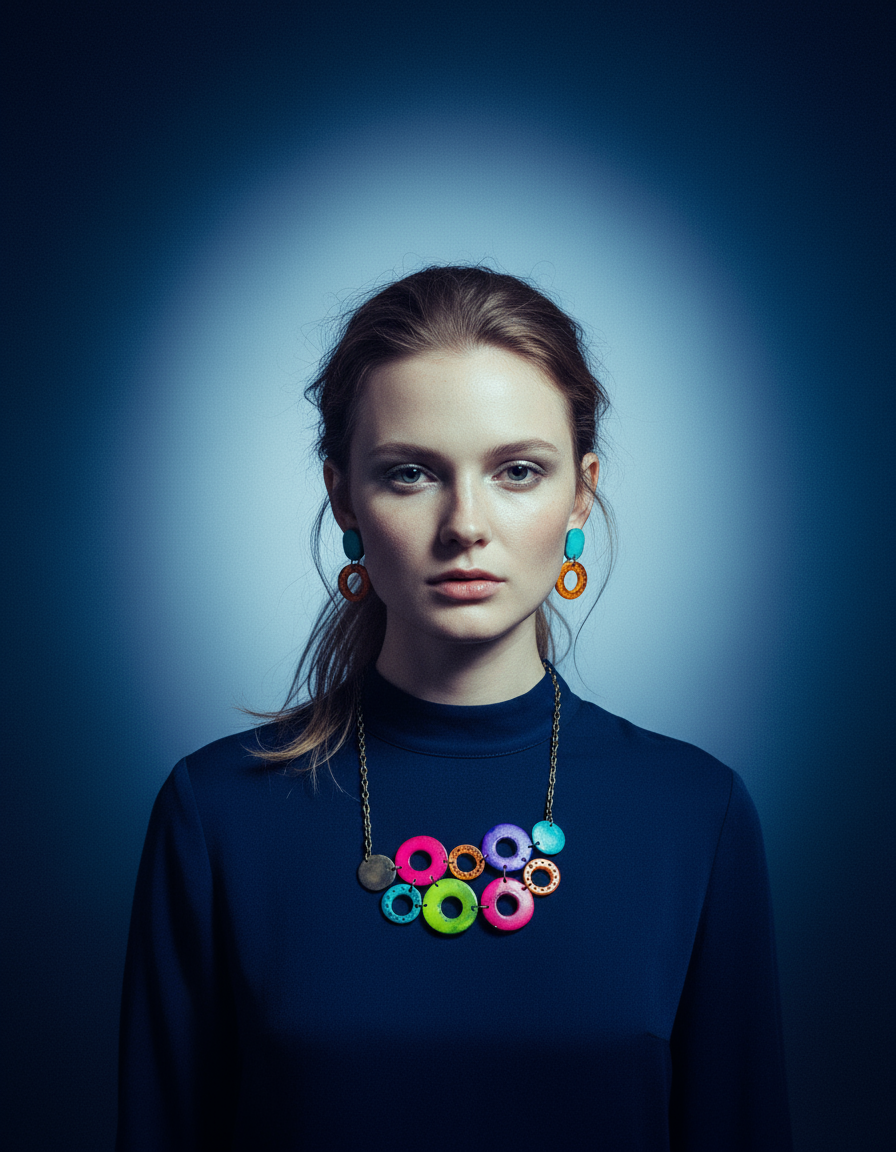 Colorful Linked Circle Statement Necklace Handmade from Clay & Hand Painted - Velora Luxury Fashion