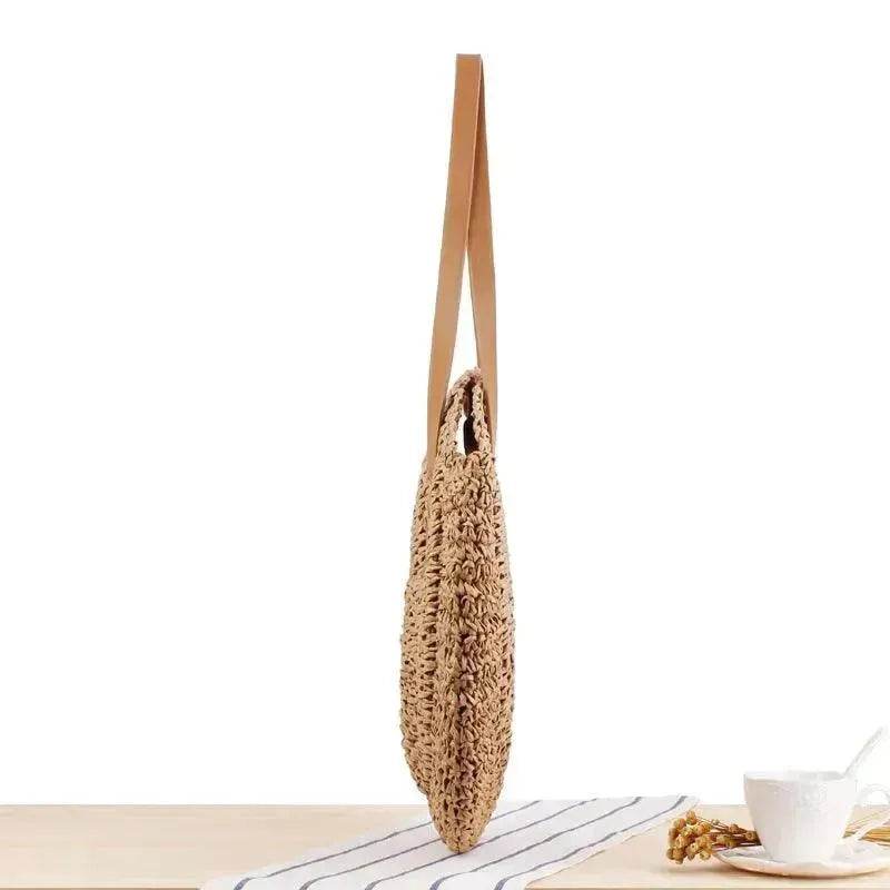 Simple Round Shoulder Bag Straw Handbag Summer Beach Bags - Velora