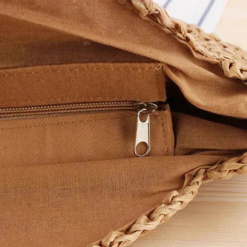 Simple Round Shoulder Bag Straw Handbag Summer Beach Bags - Velora