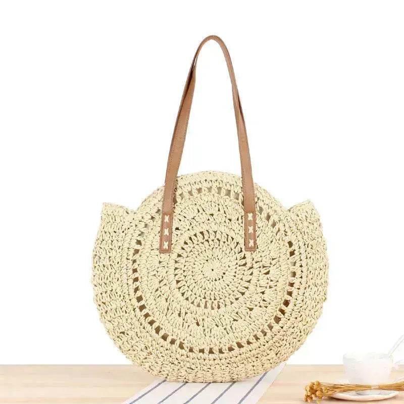 Simple Round Shoulder Bag Straw Handbag Summer Beach Bags - Velora