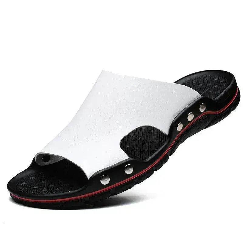 Slippers Men's Summer Leather Word Casual Tide Sandals Men's Non-slip Leather New Sandals Outer Wear Large Size Beach Shoes