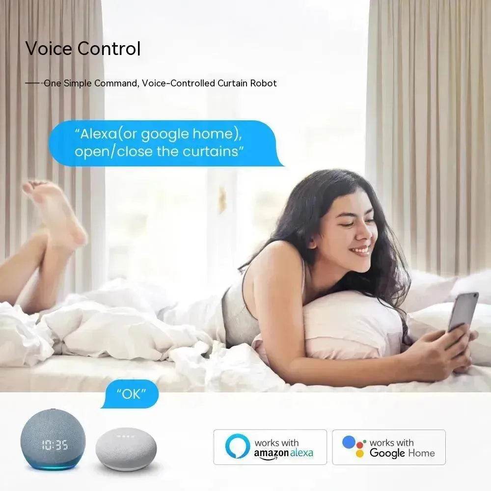 Smart Intelligent Curtain Opener Robot Motor BT Voice Control Switch Electric Curtain Robot APP Control Timer Setup Compatible with Home for Roman Rod - Velora