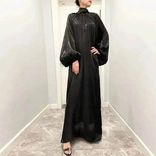 Solid Color Long Sleeve Abaya Dress for Middle East Arab Dubai Turkey Women - Velora