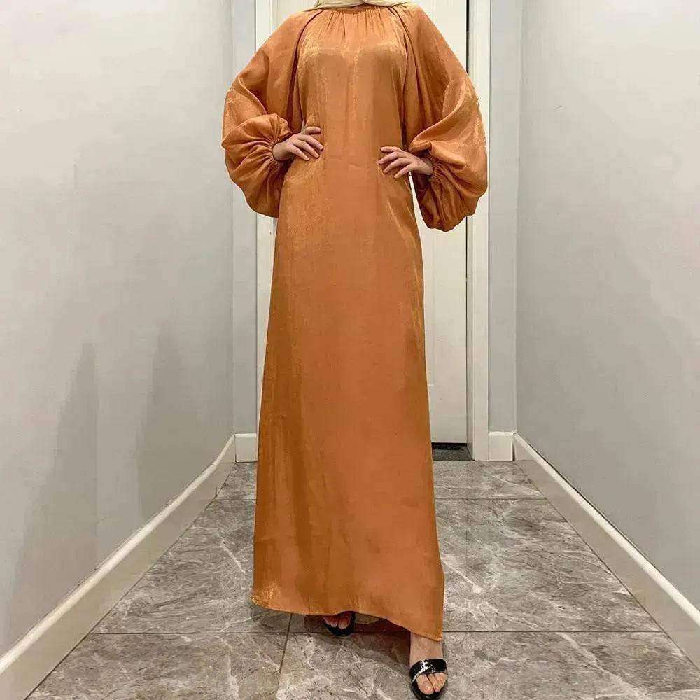 Solid Color Long Sleeve Abaya Dress for Middle East Arab Dubai Turkey Women - Velora