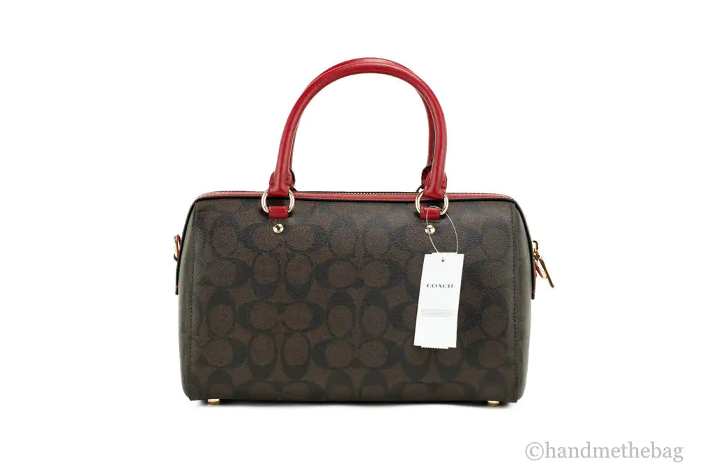 Coach (83607) Rowan Brown 1941 Red Signature Medium Satchel Crossbody Handbag