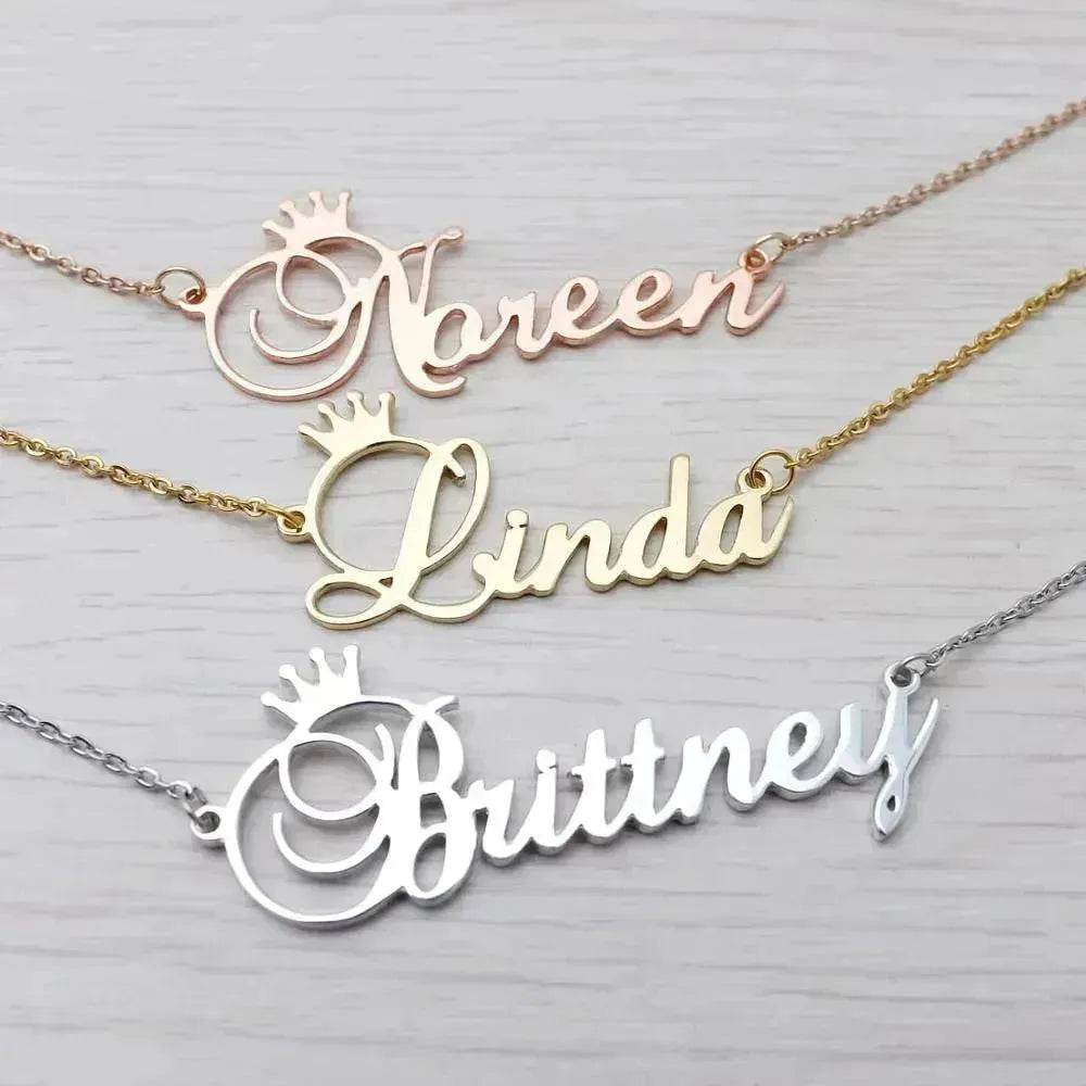 Stainless steel name letter custom crown necklace metal jewelry - Velora