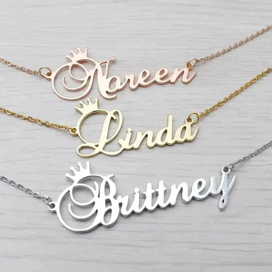 Stainless steel name letter custom crown necklace metal jewelry - Velora