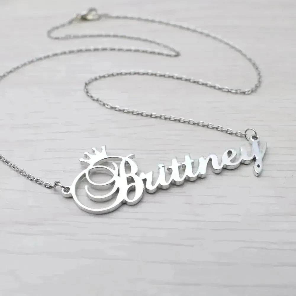 Stainless steel name letter custom crown necklace metal jewelry - Velora