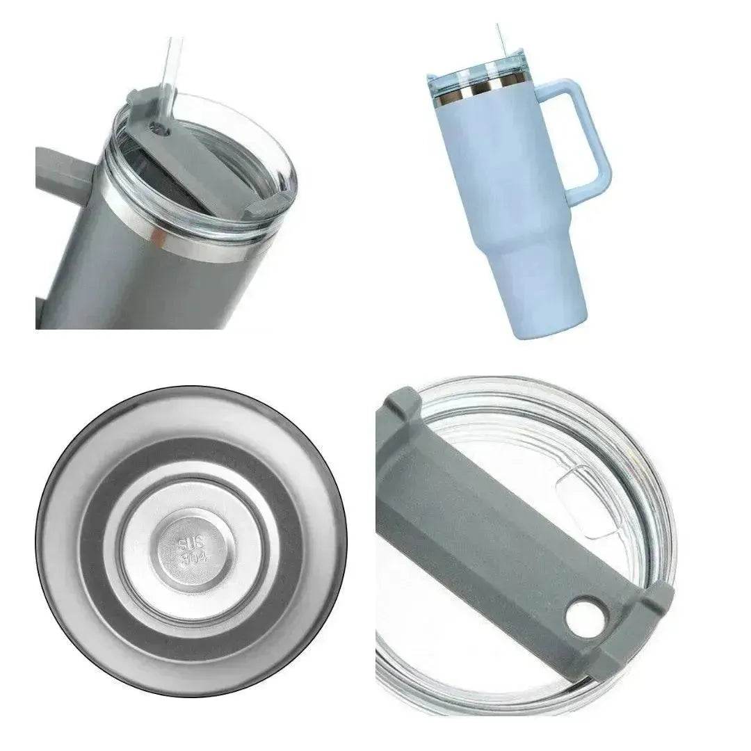 Stainless Steel Water Tumbler 40 Oz Cup Handle Straw Insulated Bottle Dupe Mug - Velora