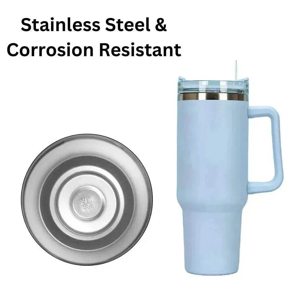 Stainless Steel Water Tumbler 40 Oz Cup Handle Straw Insulated Bottle Dupe Mug - Velora