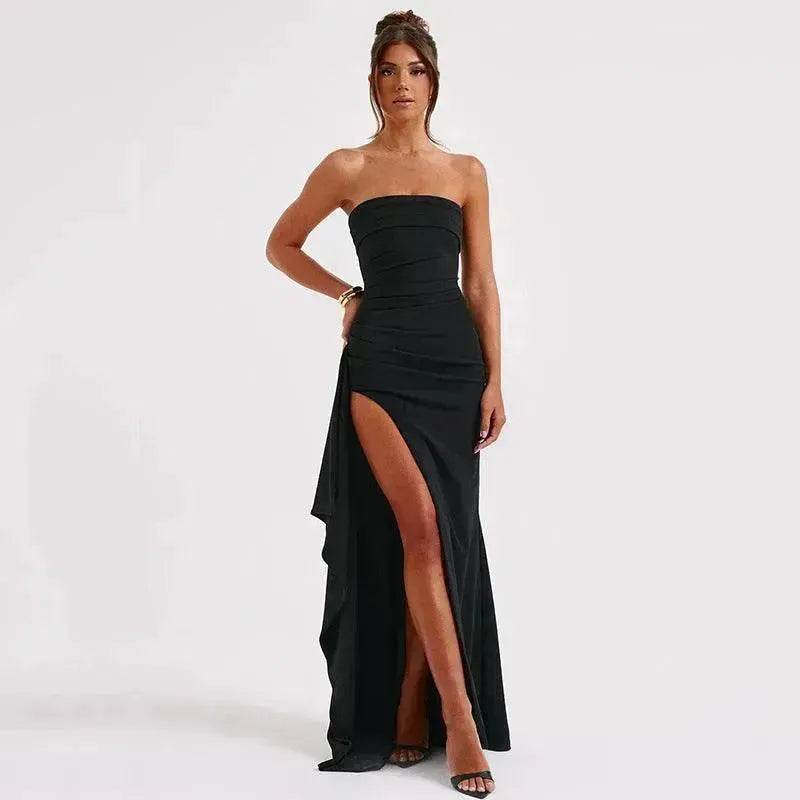 Strapless Split Long Dress Summer Fashion Pleated Bridesmaid Dress For Womens Party Wedding Clothing - Velora