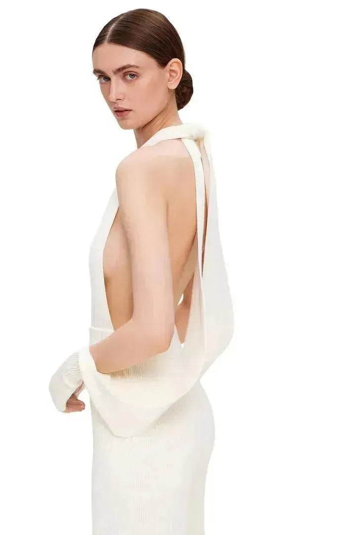 Summer Backless Halter V-neck Slimming Backless Slit Jumpsuit - Velora