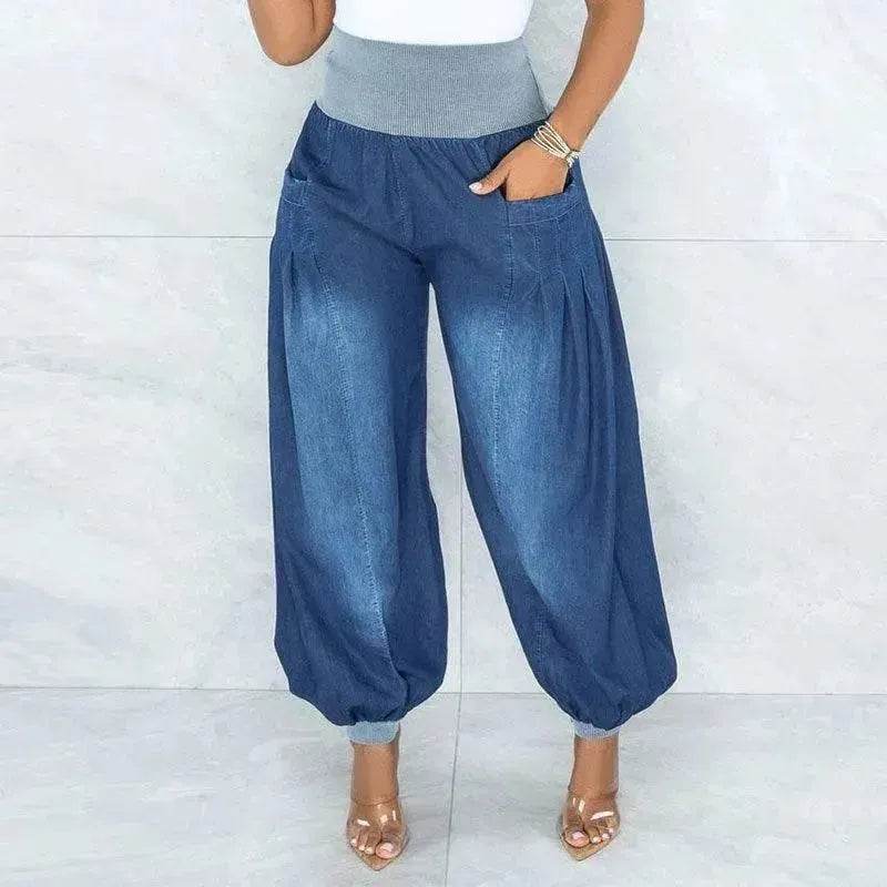 Summer Thin Loose Wide-leg Pants Harem Pants Elastic Waist Denim Trousers Women - Velora