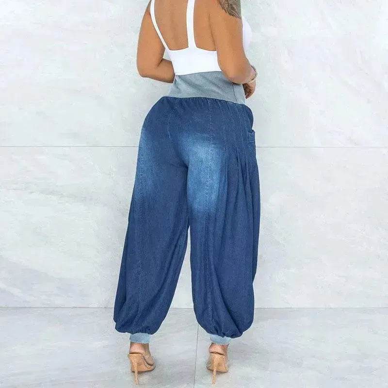 Summer Thin Loose Wide-leg Pants Harem Pants Elastic Waist Denim Trousers Women - Velora