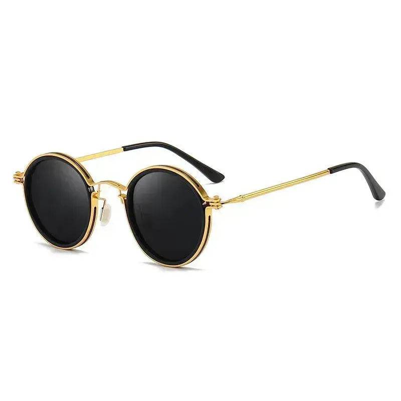 Sunscreen Retro Style Round Frame Metal Sunglasses - Velora