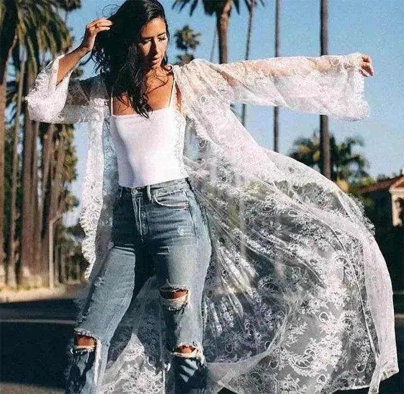 Swimsuit Lace Vacation Beach Blouse Bikini Sunscreen Wear - Velora