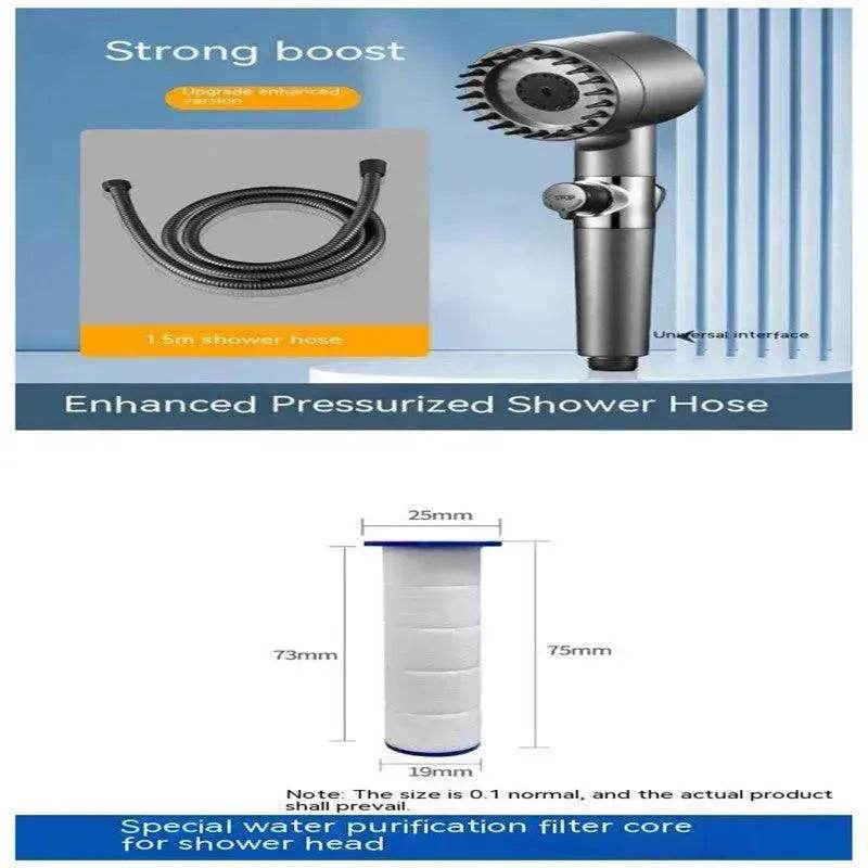 The Third Gear Adjustable Strong Supercharged Shower Head Household Bath Shower Hose Shower Head - Velora