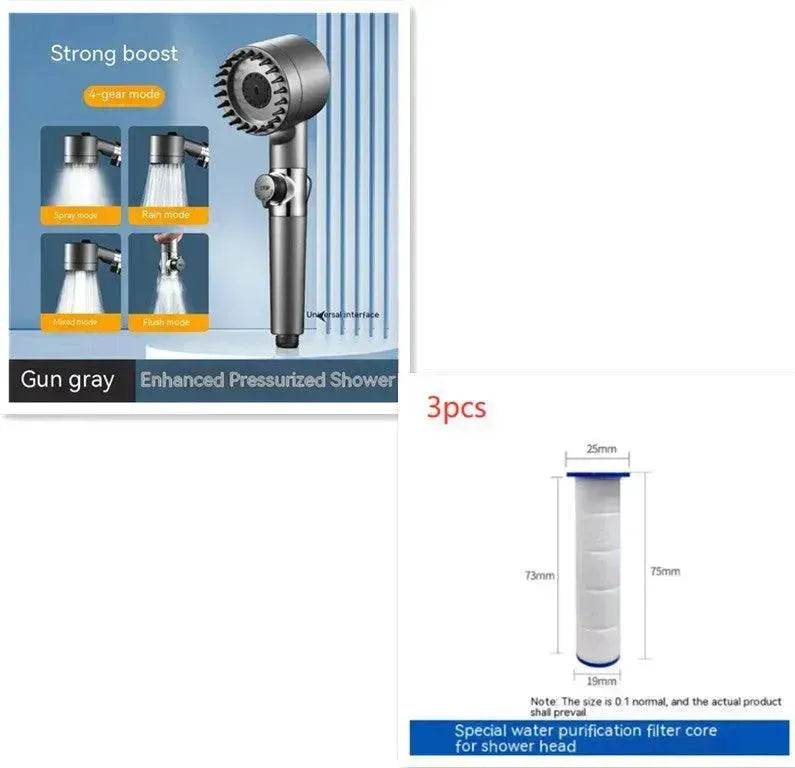 The Third Gear Adjustable Strong Supercharged Shower Head Household Bath Shower Hose Shower Head - Velora