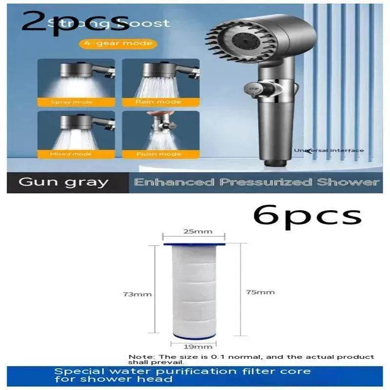 The Third Gear Adjustable Strong Supercharged Shower Head Household Bath Shower Hose Shower Head - Velora