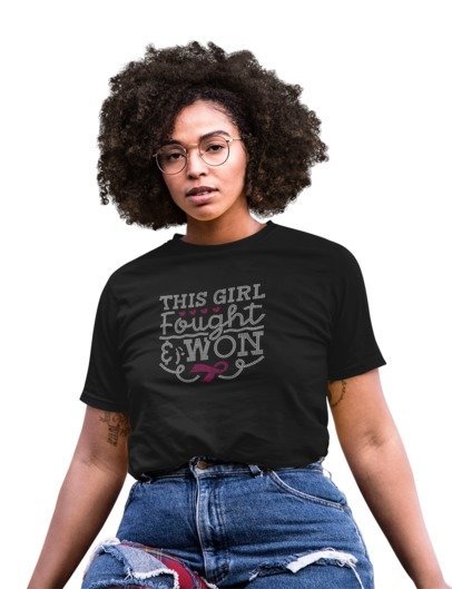 Breast Cancer Survivor Rhinestone Shirt – This Girl Fought and Won Sparkle Bling Tee | Blingdazzel