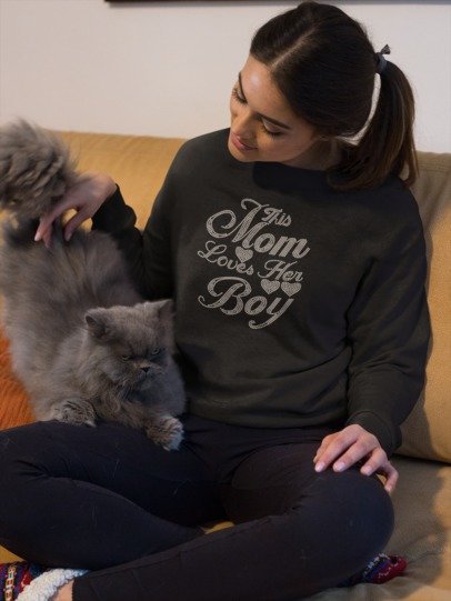 This Mom Loves Her Boy Rhinestone Shirt – Proud Boy Mom Sparkle Bling Tee | Blingdazzel