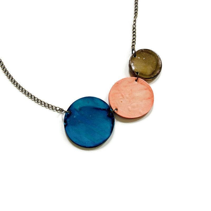 Three Circle Necklace in Denim Blue, Dusty Pink & Grey - Velora Luxury Fashion