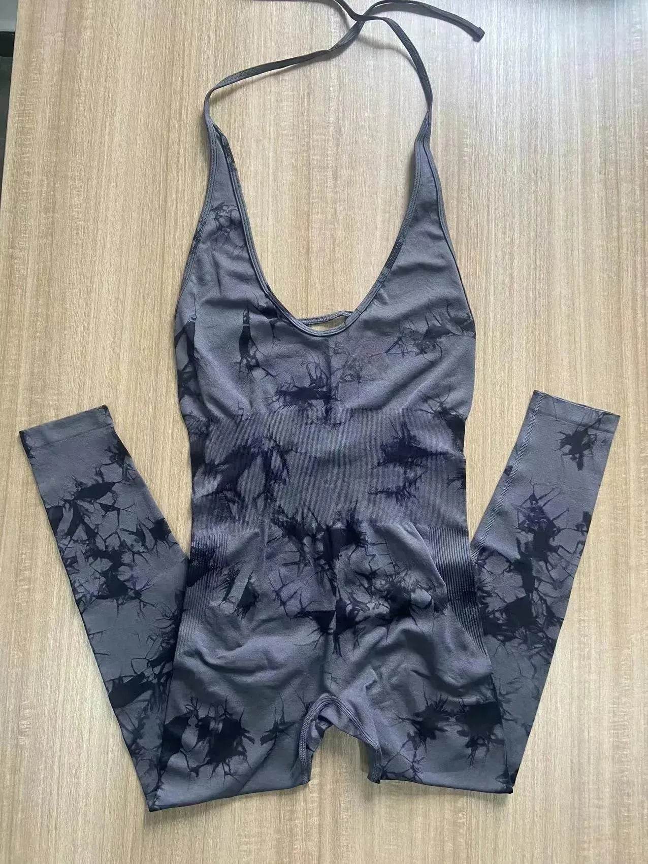 Tie-dyed Yoga Clothes Women's Peach Hip Raise Jumpsuit - Velora