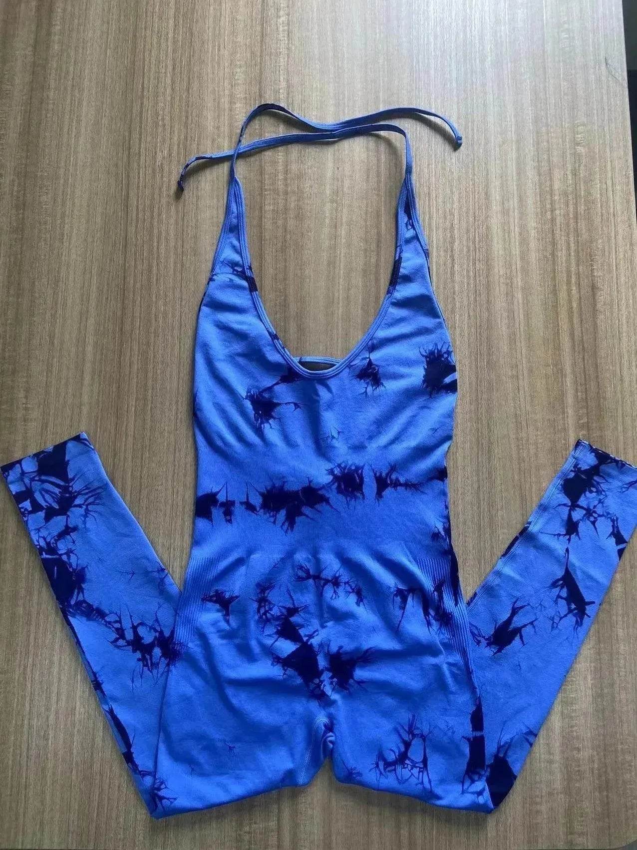 Tie-dyed Yoga Clothes Women's Peach Hip Raise Jumpsuit - Velora