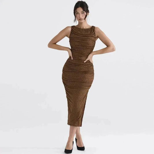 Tight Side Slit Pleated Party Party Dress Women - Velora