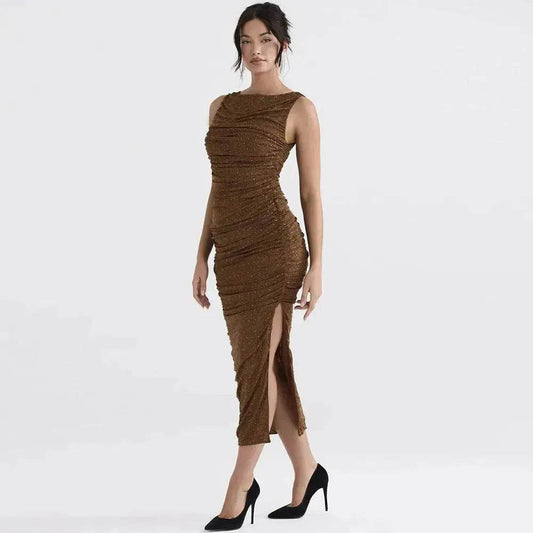 Tight Side Slit Pleated Party Party Dress Women - Velora