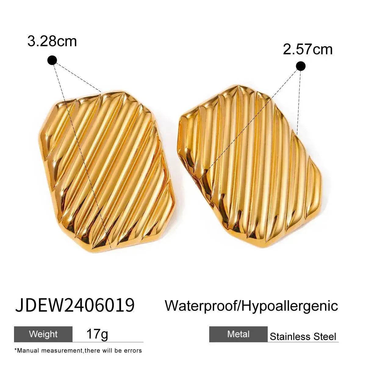 Trendy 18K Gold Stainless Steel Cube Wave Stud Earrings for Women Wedding Earrings - Velora