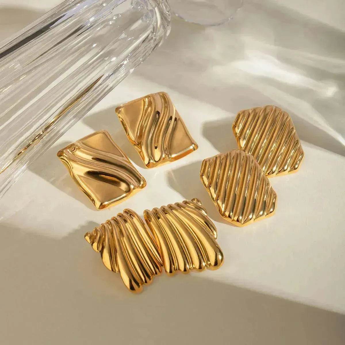 Trendy 18K Gold Stainless Steel Cube Wave Stud Earrings for Women Wedding Earrings - Velora