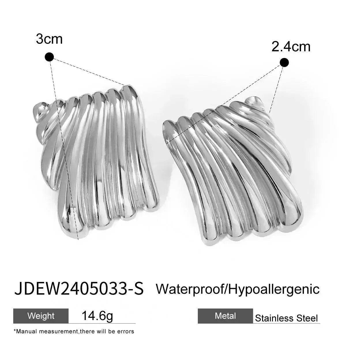 Trendy 18K Gold Stainless Steel Cube Wave Stud Earrings for Women Wedding Earrings - Velora