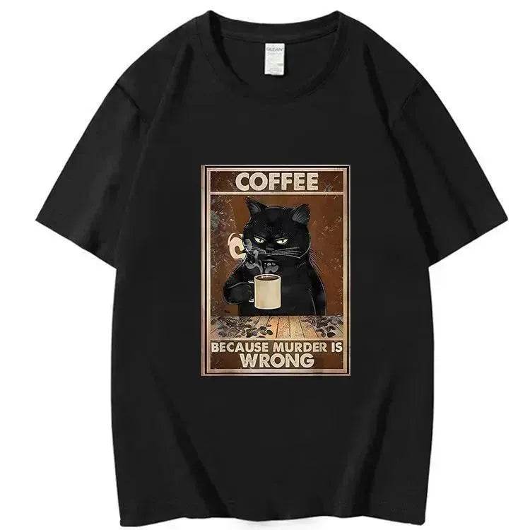 Trendy Short Sleeve Cat Poster Printed Unisex Casual T-shirt - Velora