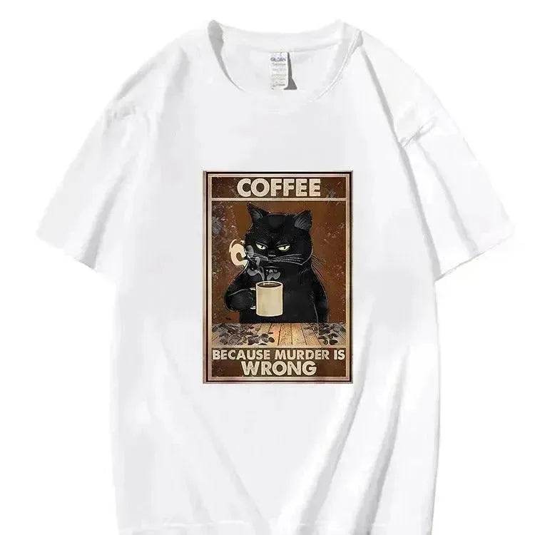 Trendy Short Sleeve Cat Poster Printed Unisex Casual T-shirt - Velora