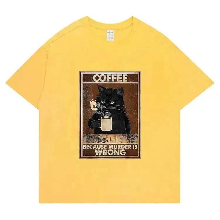 Trendy Short Sleeve Cat Poster Printed Unisex Casual T-shirt - Velora