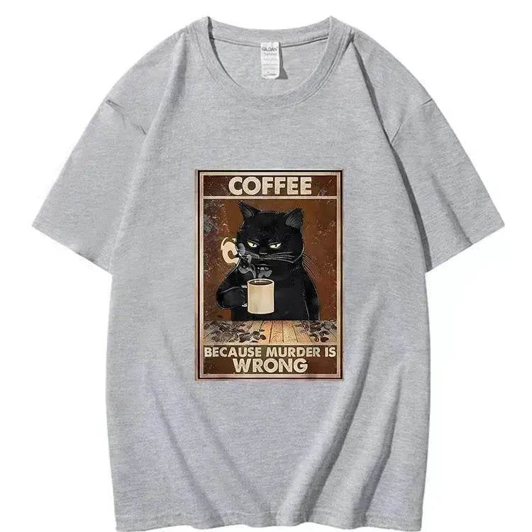 Trendy Short Sleeve Cat Poster Printed Unisex Casual T-shirt - Velora