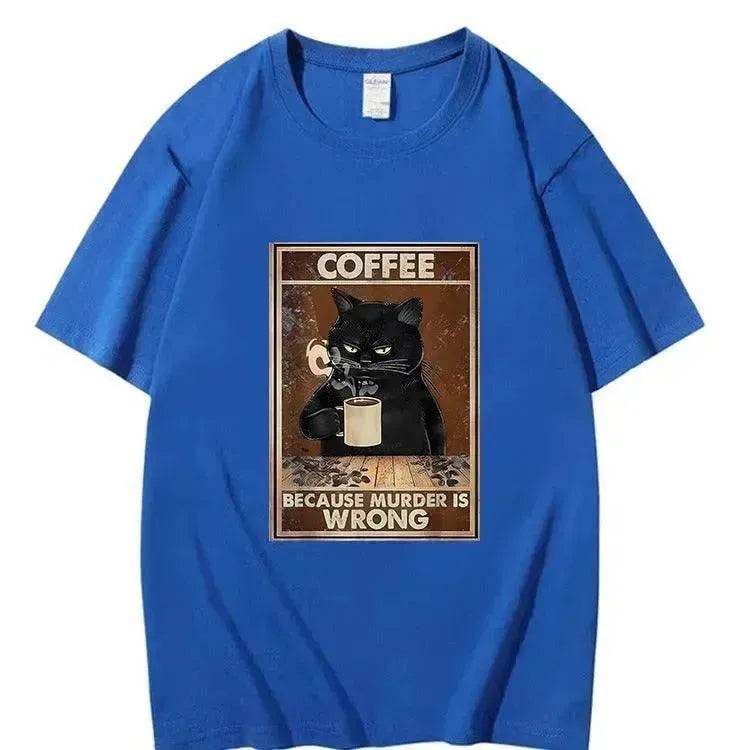 Trendy Short Sleeve Cat Poster Printed Unisex Casual T-shirt - Velora