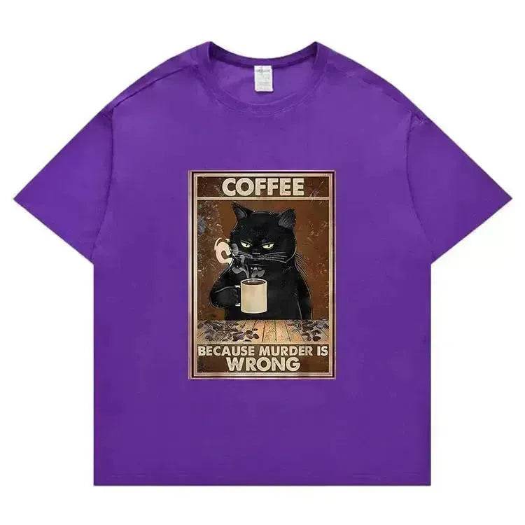 Trendy Short Sleeve Cat Poster Printed Unisex Casual T-shirt - Velora