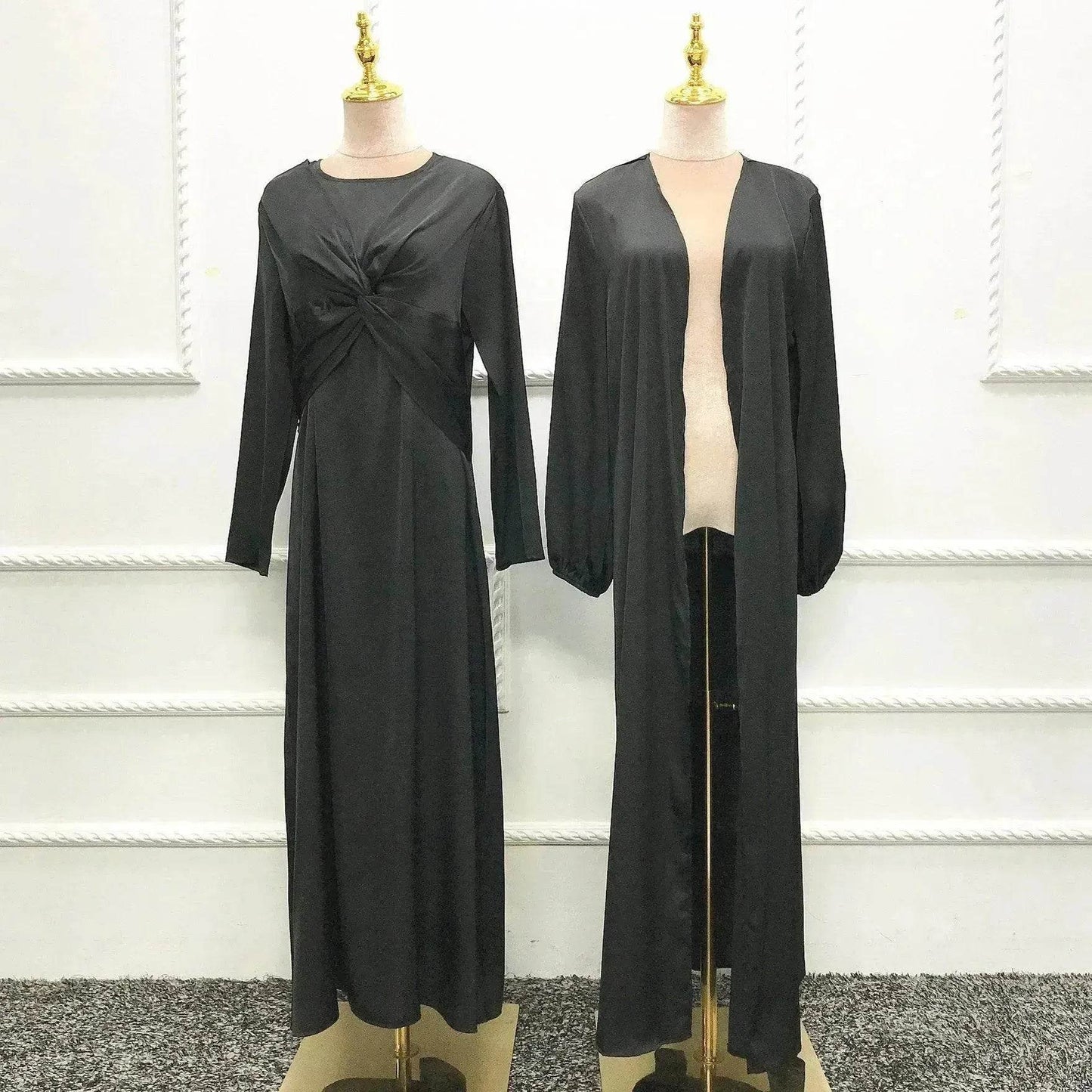 Turkey Dubai Fashion Solid Color Two-piece Set Dress Cardigan Suit