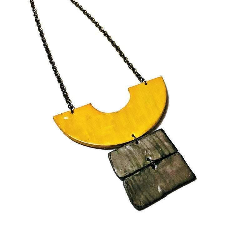 Chunky Geometric Statement Necklace, Post or Clip On Set – Handmade