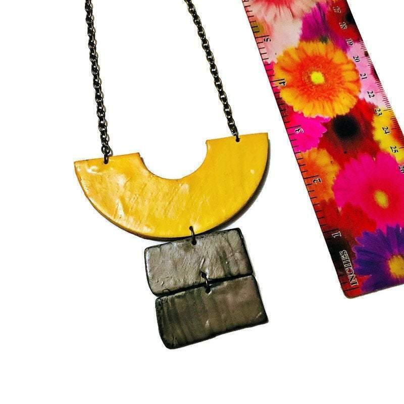 Chunky Geometric Statement Necklace, Post or Clip On Set – Handmade