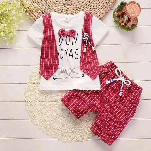 Two-piece Children's Suit With Short Sleeve Shorts And Suspenders Top Shirt - Velora