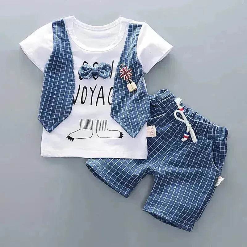 Two-piece Children's Suit With Short Sleeve Shorts And Suspenders Top Shirt - Velora