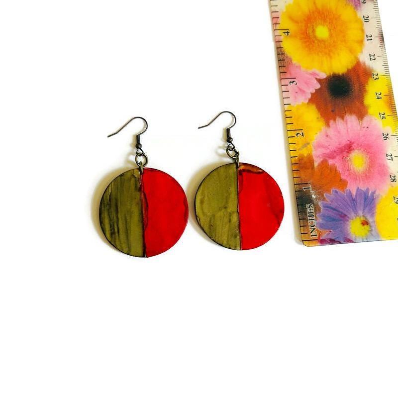 Two Tone Disc Earrings in Red & Grey - Velora Luxury Fashion
