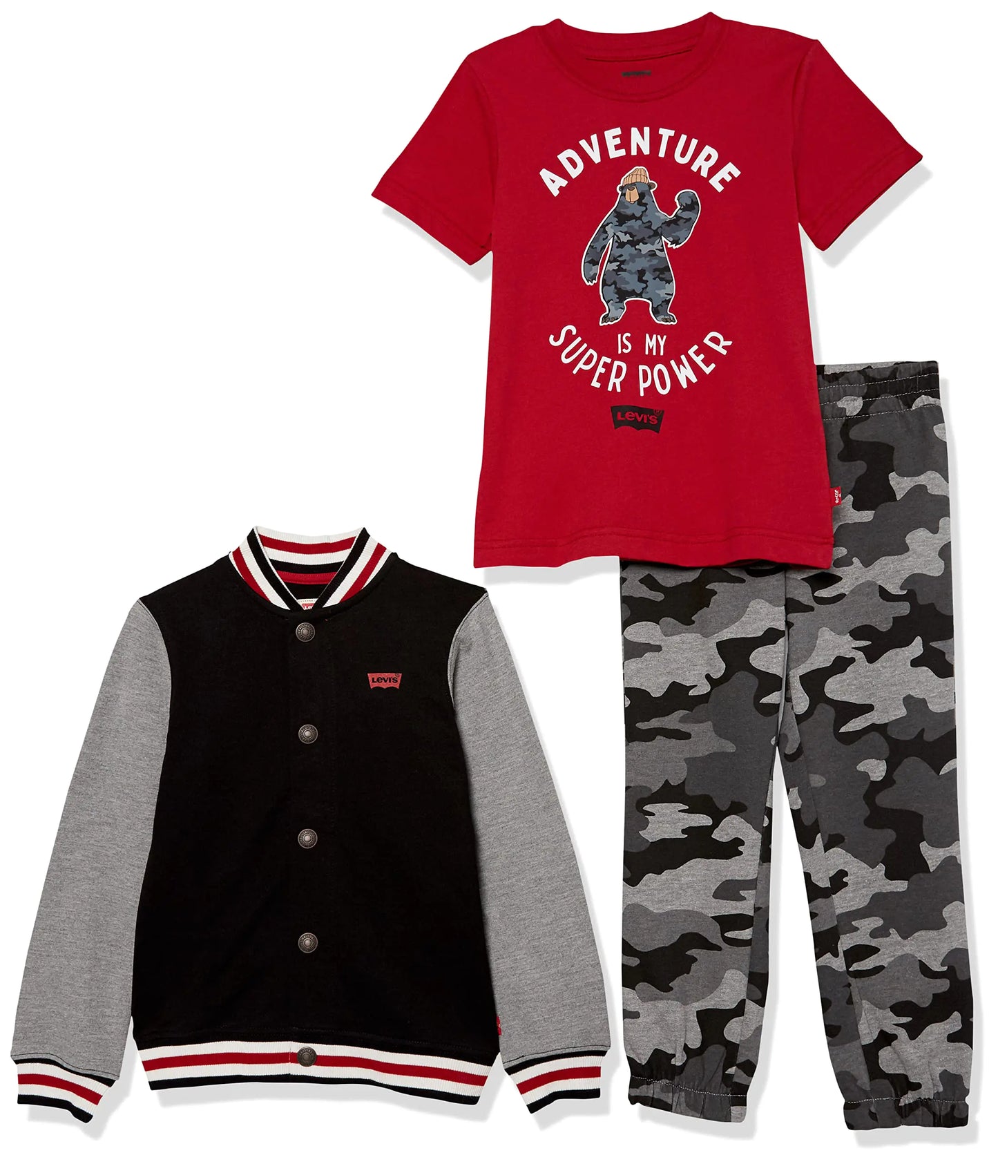 Levis Toddler Boys 3-Piece Graphic Outfit Set in Black and Red Camo