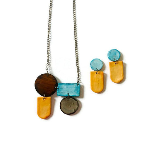 Unique Geometric Jewelry Set in Baby Blue, Peach, Brown & Grey - Velora Luxury Fashion