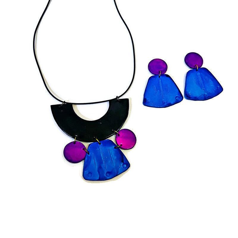 Unique Statement Necklace Handmade & Painted Blue Black Purple - Velora Luxury Fashion