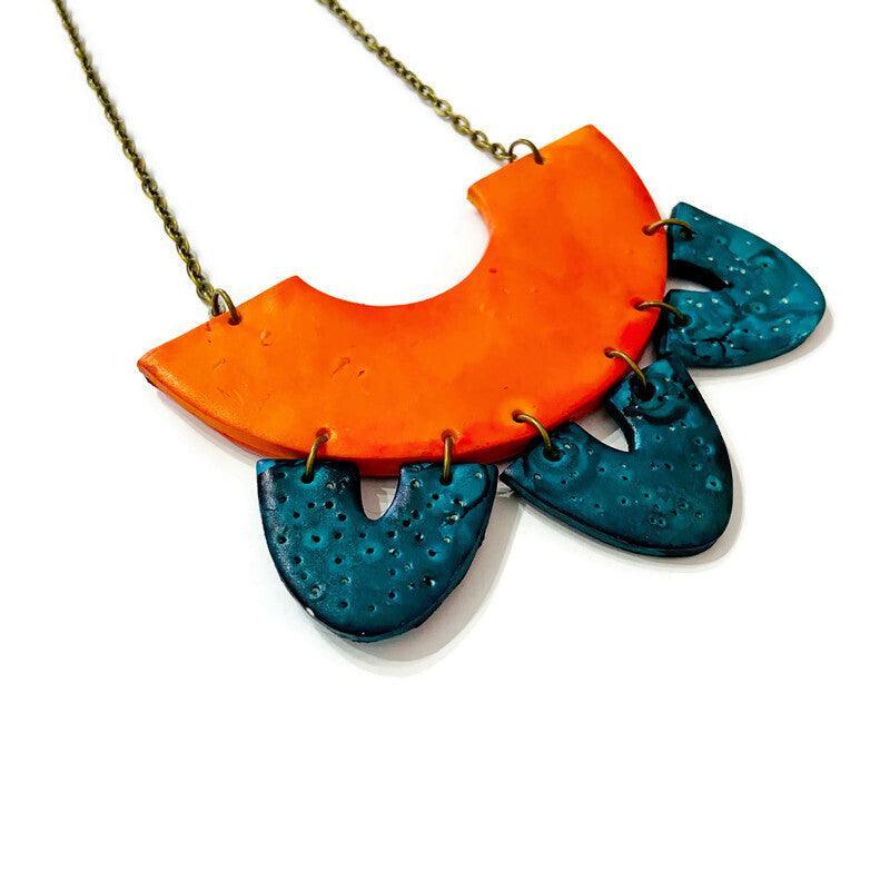 Unique Statement Necklace in Orange & Teal - Velora Luxury Fashion